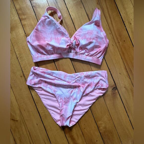 Birdsong Retba Waves Pink White Bikini Top and Bottom Size 36 Top, L Bottom NWOT - Picture 3 of 11